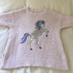 Pink, Fuzzy, Justice Sweater with Sparkly Unicorn